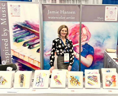 colorful piano painting on easel