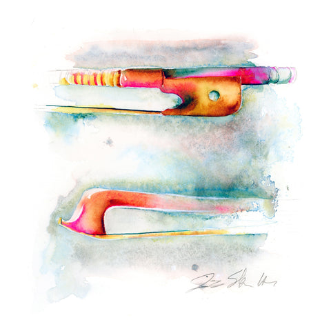 Candy Colored Violin Bow - 8" x 8" watercolor