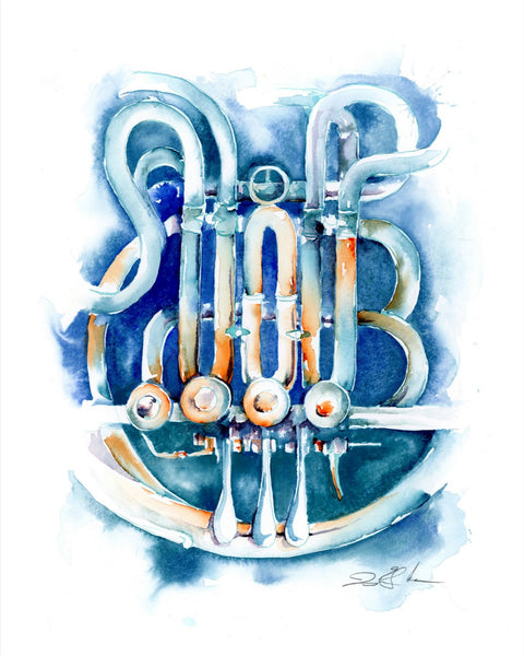 Silver French Horn Watercolor art by Jamie Hansen