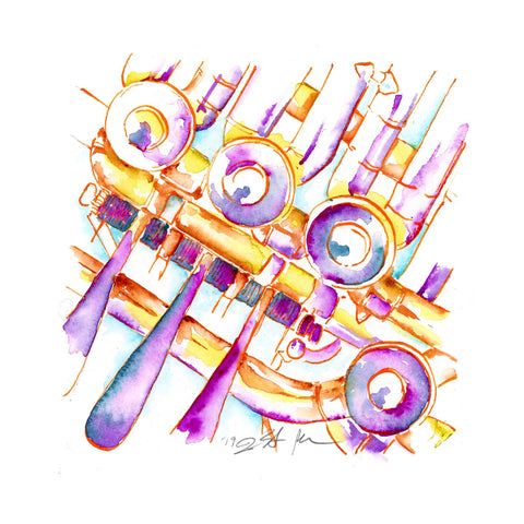 French Horn in Orange 8" x 8" Print