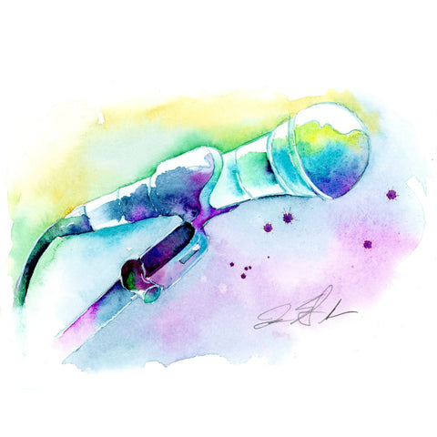 Microphone 8" x 8" Watercolor by Jamie Hansen