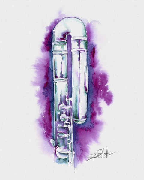 Alto Flute in Grape - Colorful Curved Alto Flute watercolor