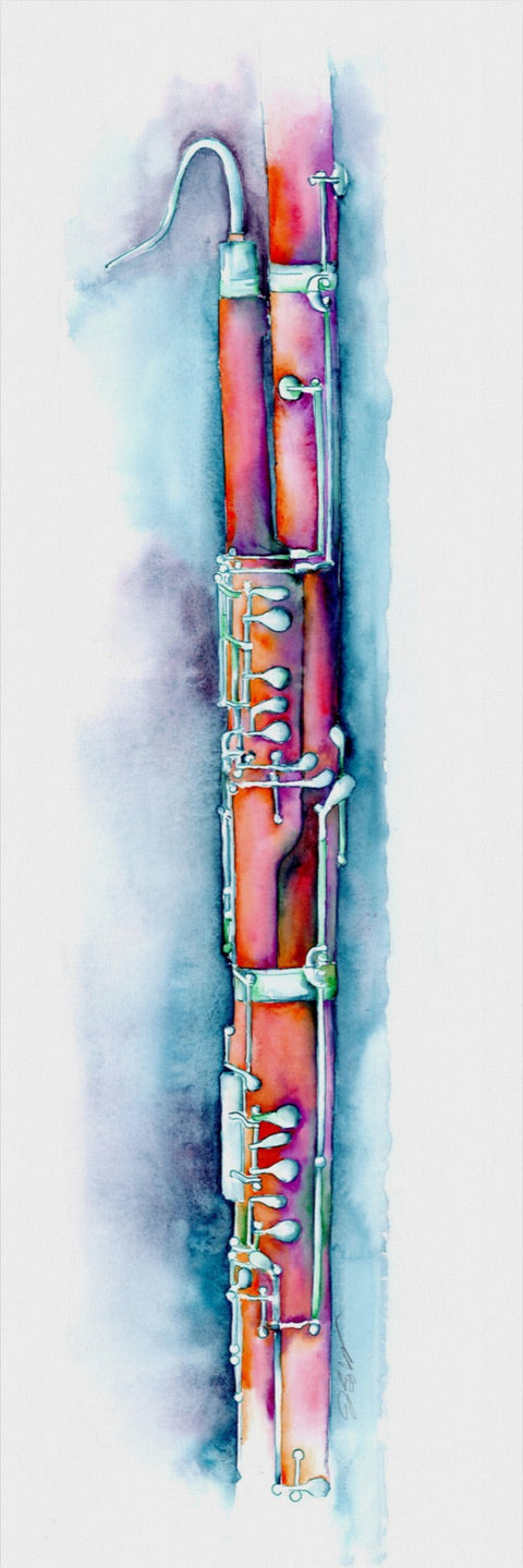 Bassoon in Blue Watercolor and Ink