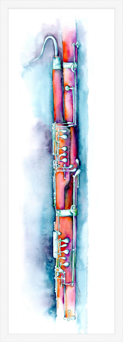 Bassoon in Blue Watercolor and Ink
