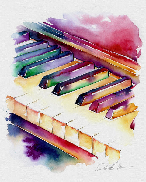 Colorful piano keys watercolor painting by Jamie Hansen
