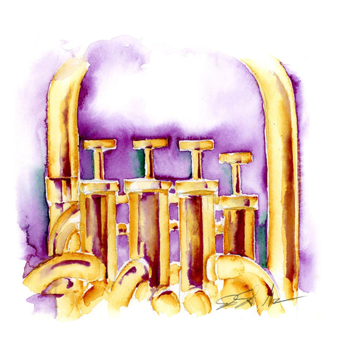 Four Valve Tuba 8" x 8" Watercolor Painting