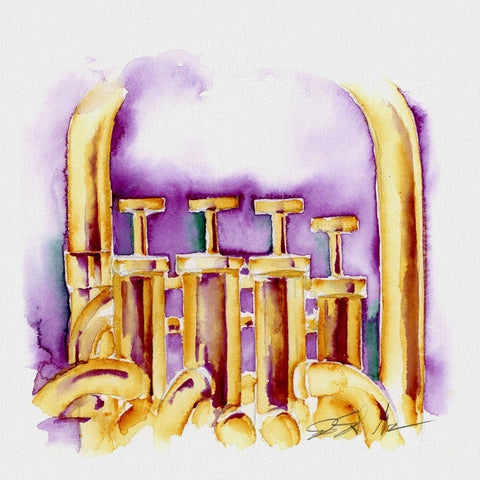 Four Valve Tuba 8" x 8" Watercolor Painting