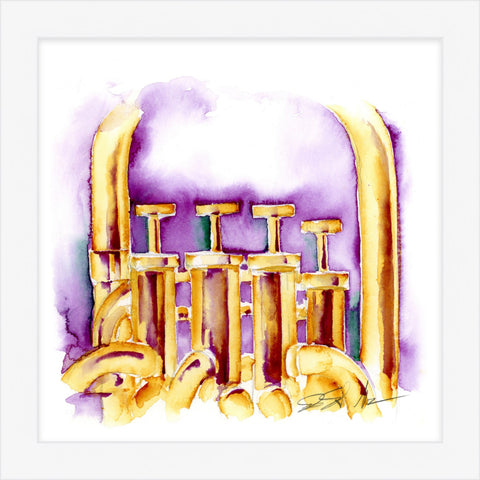 Four Valve Tuba 8" x 8" Watercolor Painting