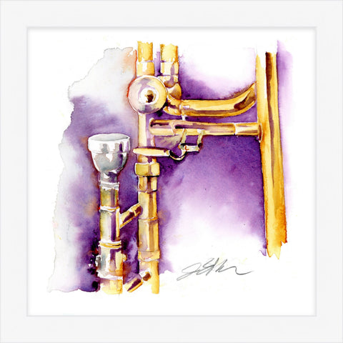 Gold Trombone Watercolor Painting