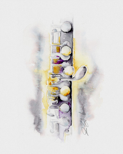 Gold and Silver Piccolo Painting- Woodwinds Watercolor Art by Jamie Hansen