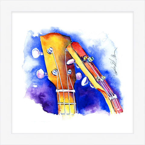 Kissing Cousins 8" x 8" painting of two ukuleles on blue
