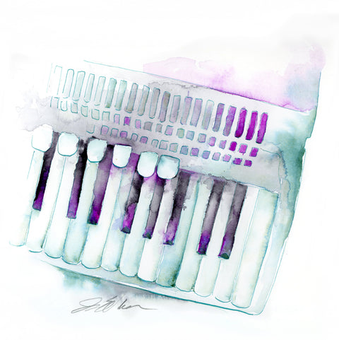 a watercolor illustration of an accordion