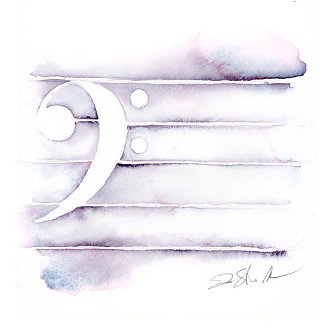 a pale watercolor of a bass clef on a musical staff