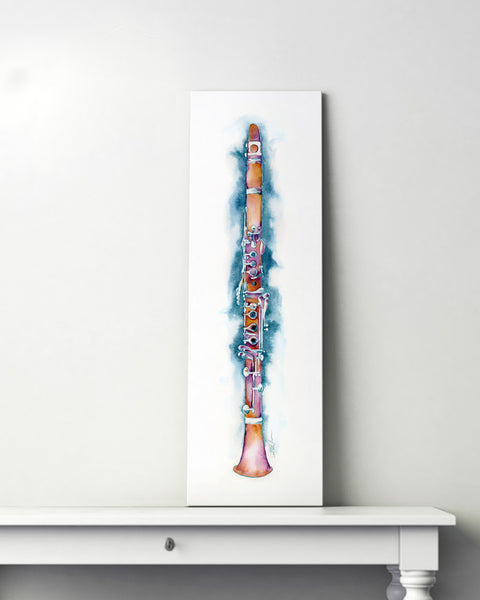 Colorful depiction of a clarinet on a white background