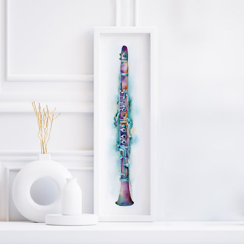 Colorful clarinet watercolor painting