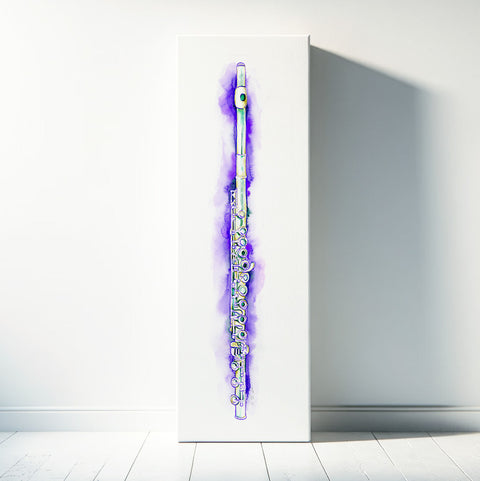 a colorful flute watercolor painting against a wall