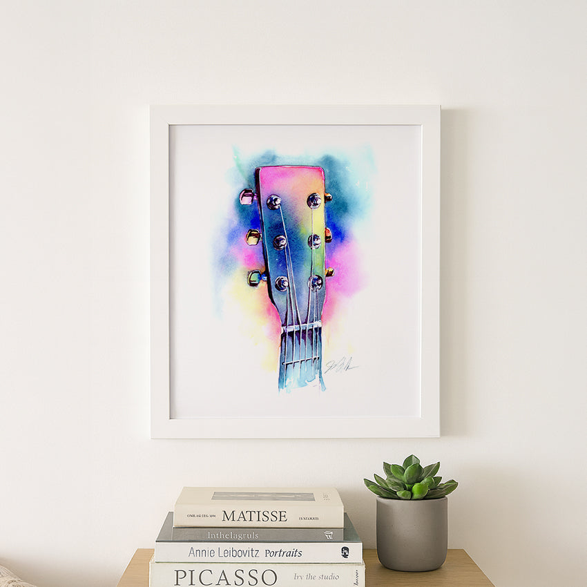 Acoustic Guitar Art | Headstock Watercolor - Music Studio Decor