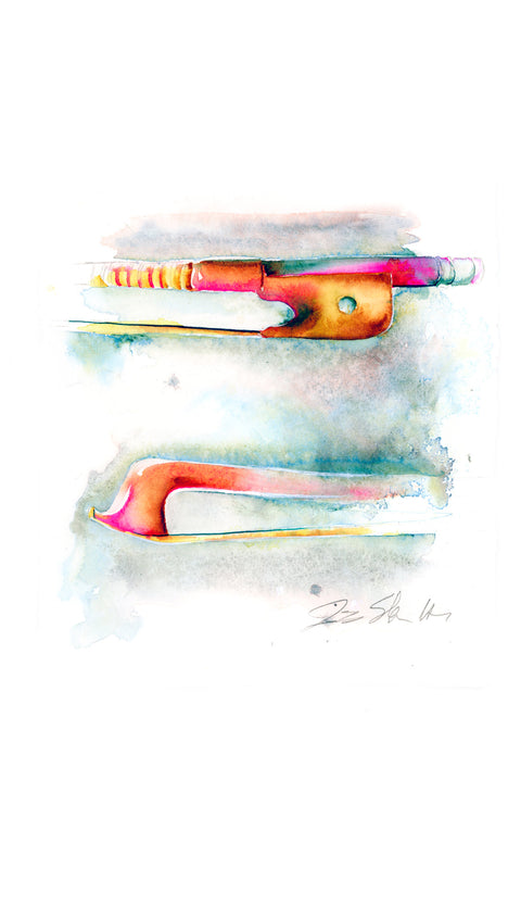 Candy Colored Violin Bow - 8" x 8" watercolor