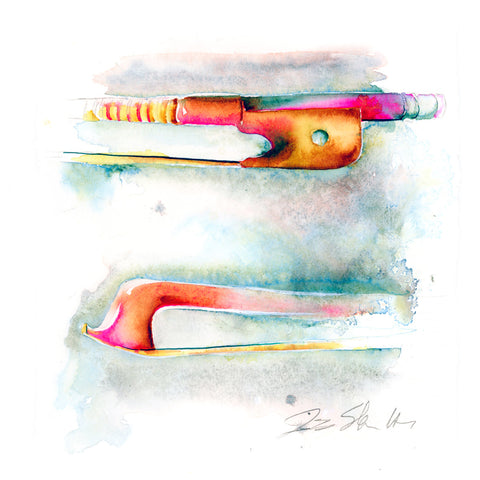 Candy Colored Violin Bow - 8" x 8" watercolor