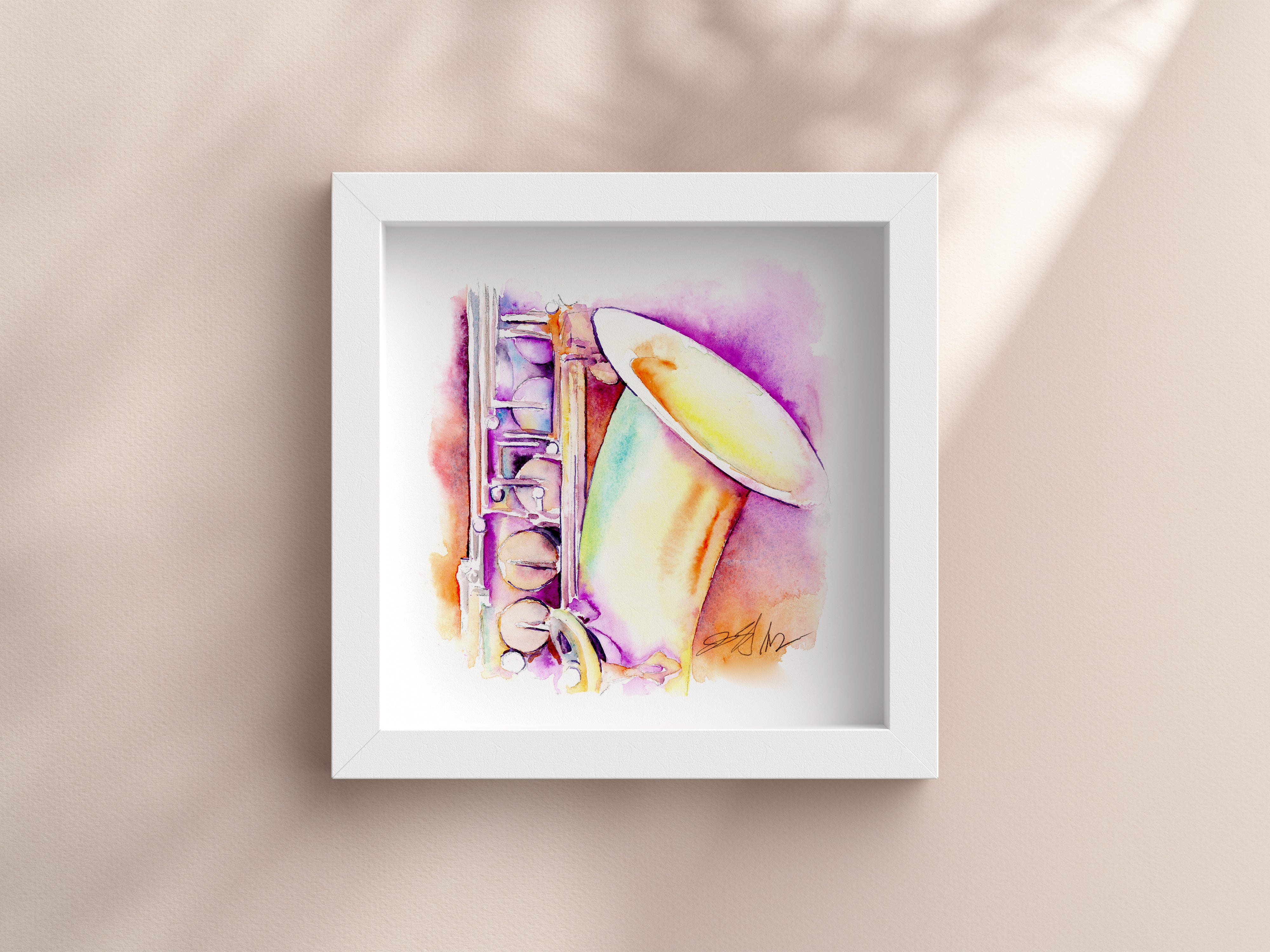 Tenor Saxophone Art | Iridescent Tenor Sax Watercolor - 8x8