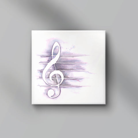 Canvas print with a white treble clef symbol on a light gray background