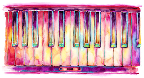 Two Octaves Piano watercolor - colorful keyboard painting by Jamie Hansen - Jamie Hansen Art