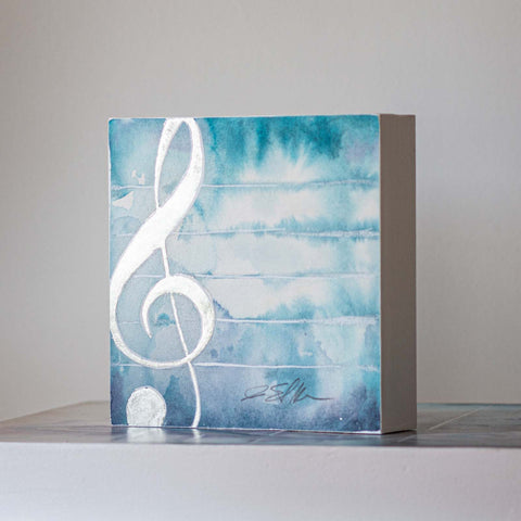 Treble Clef in White Gold and Aquamarine | 6" x 6" Painting
