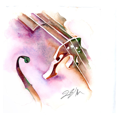 a soft watercolor of a cello in purple