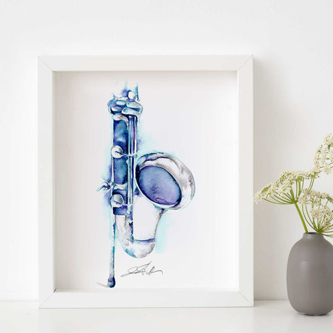 Bass clarinet painting in blue