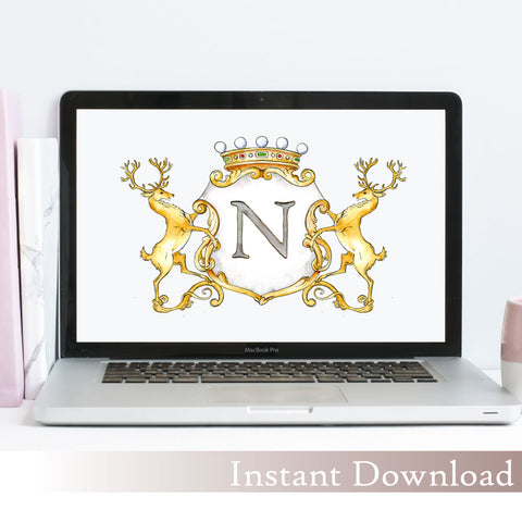 Stag Crest | Single Letter Monogram | Instant Download - Jamie Hansen Art