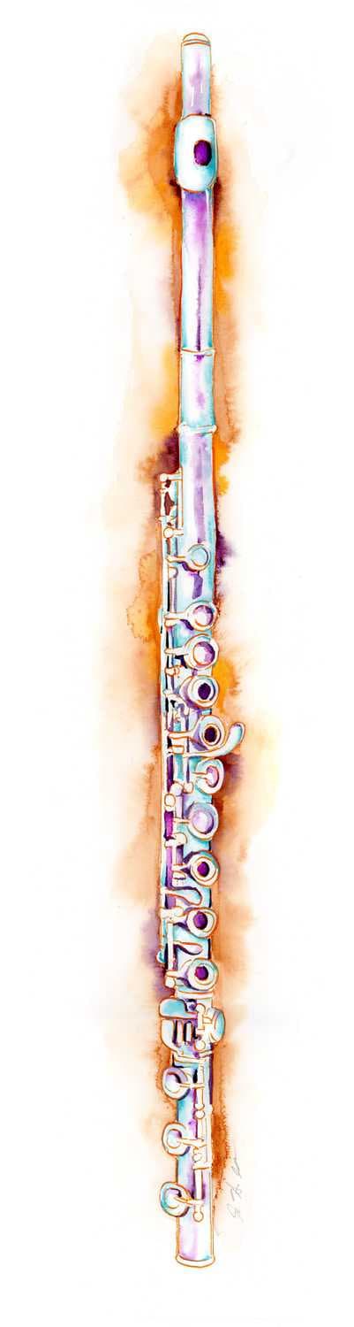 an illustration of a flute on an orange watercolor background