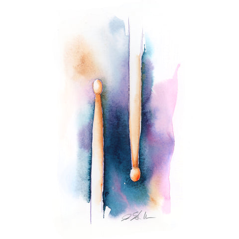 a soft watercolor of a pair of drumsticks