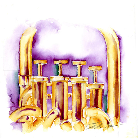 Four Valve Tuba 8" x 8" Watercolor Painting