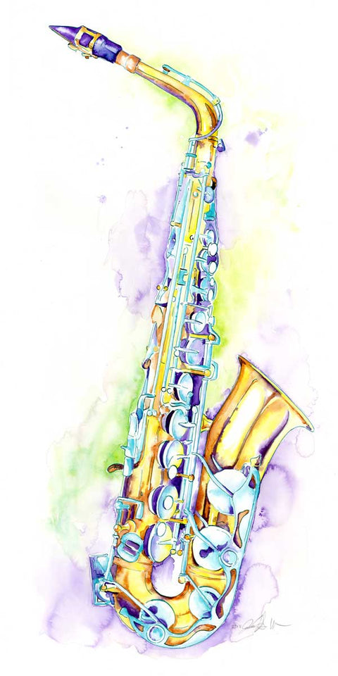 Alto Saxophone Art by Jamie Hansen - Jazz Sax watercolor art - Jamie Hansen Art