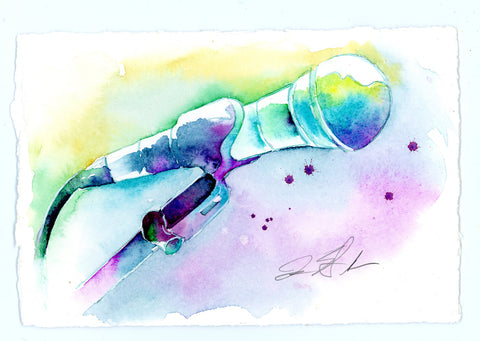 Microphone 8" x 8" Watercolor by Jamie Hansen