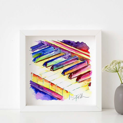 colorful piano keyboard painting print