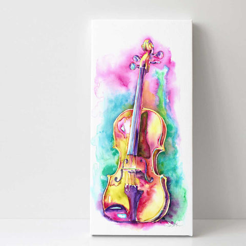 watercolor painting of a viola in bright colors