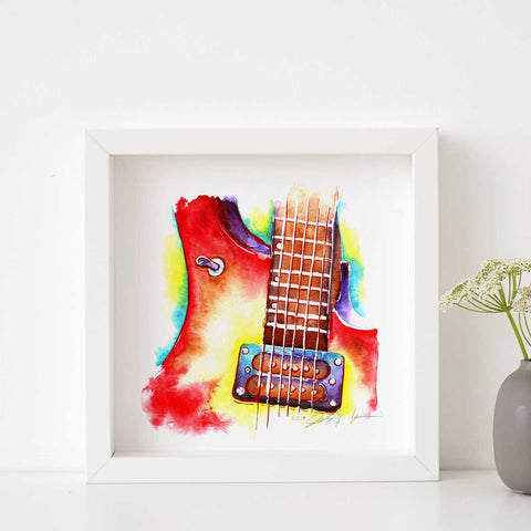 painting of red and yellow electric guitar