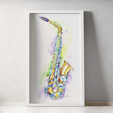 colorful painting of a saxophone