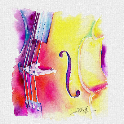 Colorful abstract painting of a violin on a white background