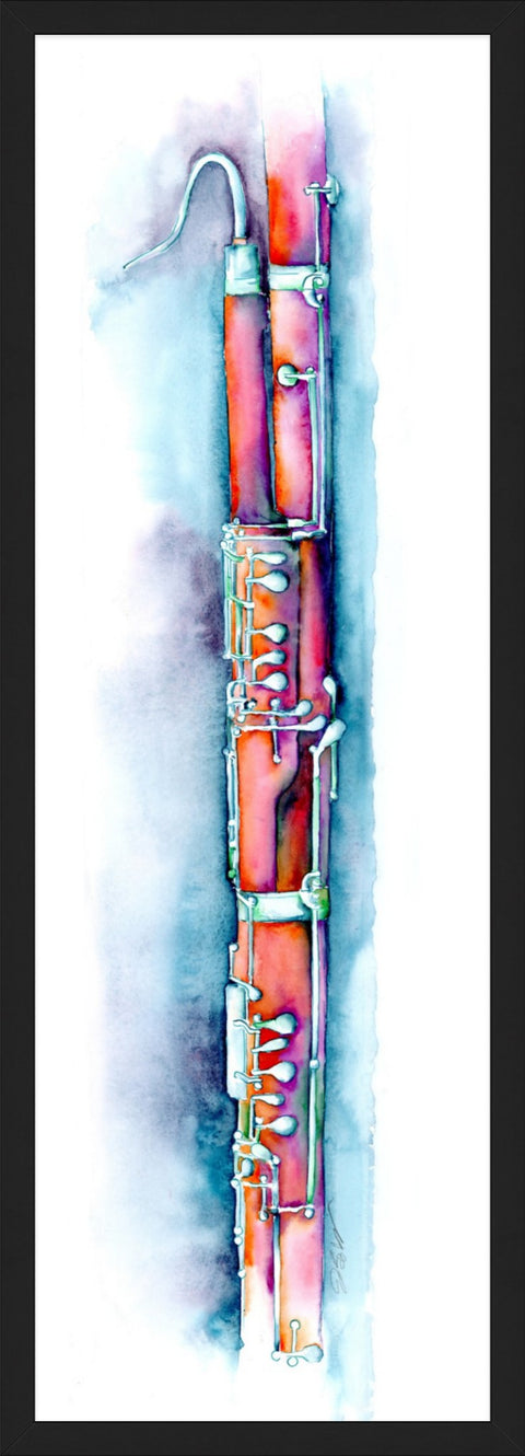Bassoon in Blue Watercolor and Ink