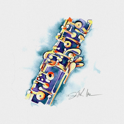 Blueberry Oboe Watercolor Painting