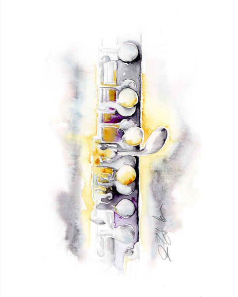 Gold and Silver Piccolo Painting- Woodwinds Watercolor Art by Jamie Hansen