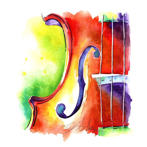 Strawberry Violin - Orchestra Strings Watercolor Painting