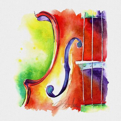 Strawberry Violin - Orchestra Strings Watercolor Painting