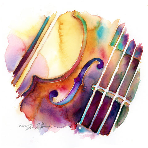 Viola and Bow 8” x 8” Colorful Orchestra Print