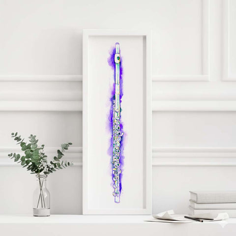 Flute with watercolor design in a white frame on a light gray background