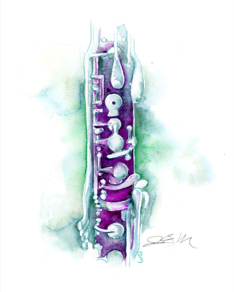 Abstract art of a purple and white E-flat Alto Clarinet on a white background