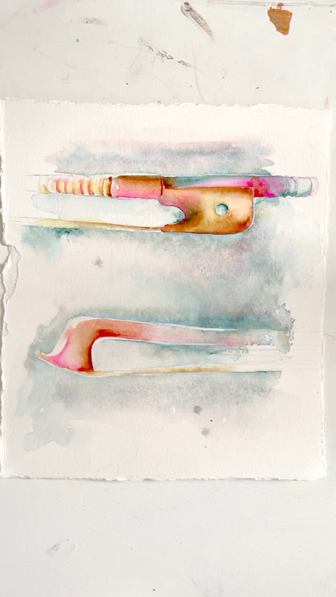 Watercolor painting of a bow for a violin