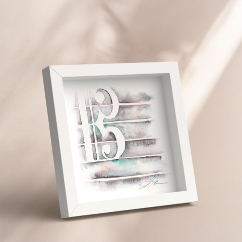 Framed artwork with abstract Tenor Clef design on a beige background